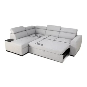 CAN0488 Canapé d'angle convertible réversible - 4/5 places - Tissu Gris - 3 tétières - 245 x 184 x 77/87 cm – Image 2