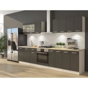 MEU0535 ULTRA Cuisine complète avec meuble four et plan de travail inclus L 300 cm - Gris mat – Image 3