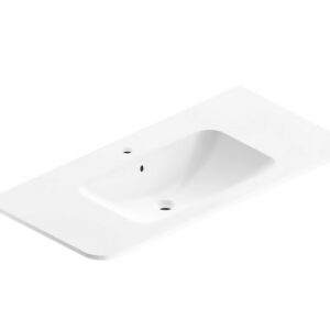 DIV0154 Plan simple vasque à encastrer résine blanc brillant Alba version centre 106 cm – Image 1